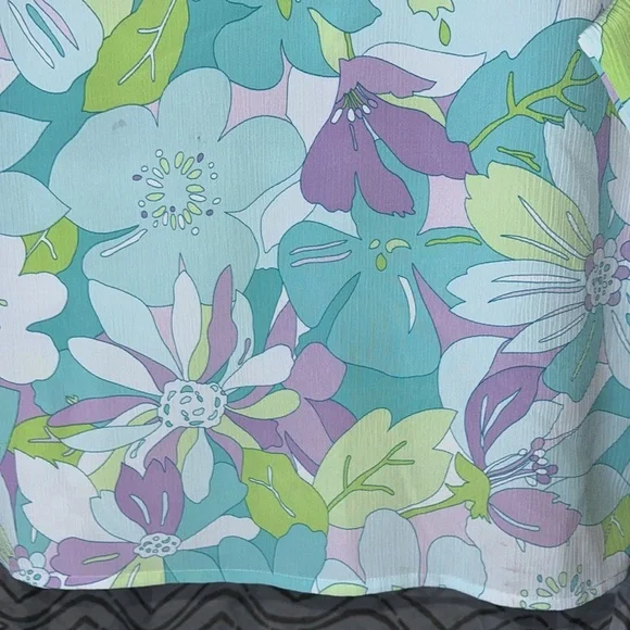 Allison Daley -VINTAGE Blue Lavender Floral Short Sleeve Button Down Size Large - Picture 13 of 15